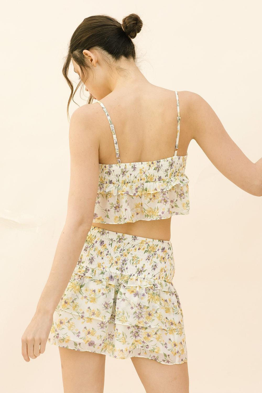 FINAL SALE Micaela Teired Mini Skirt | Ivory Floral Product Image