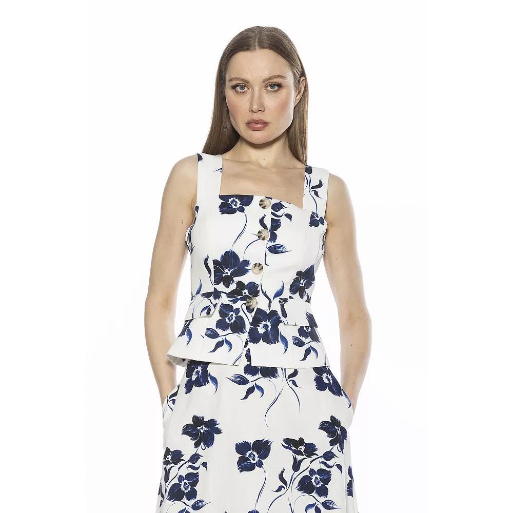 Women's ALEXIA ADMOR Poelne Removable Strap Button Down Vest Top, Size: 8, Ivory Floral Product Image