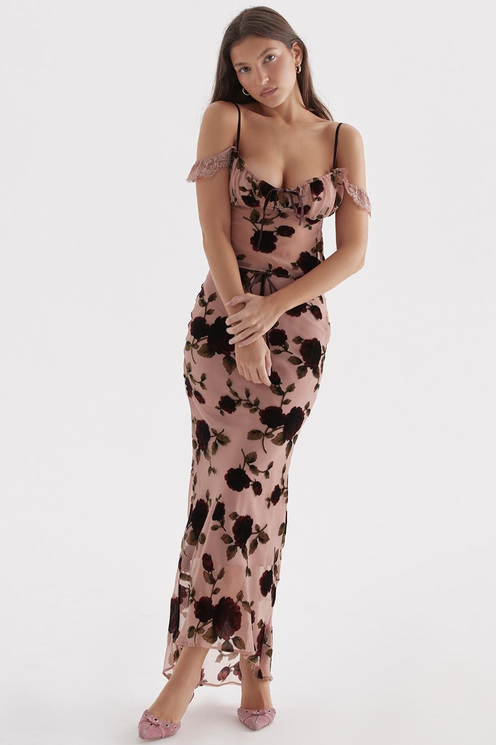 Imaan  dusty pink devore maxi skirt Product Image