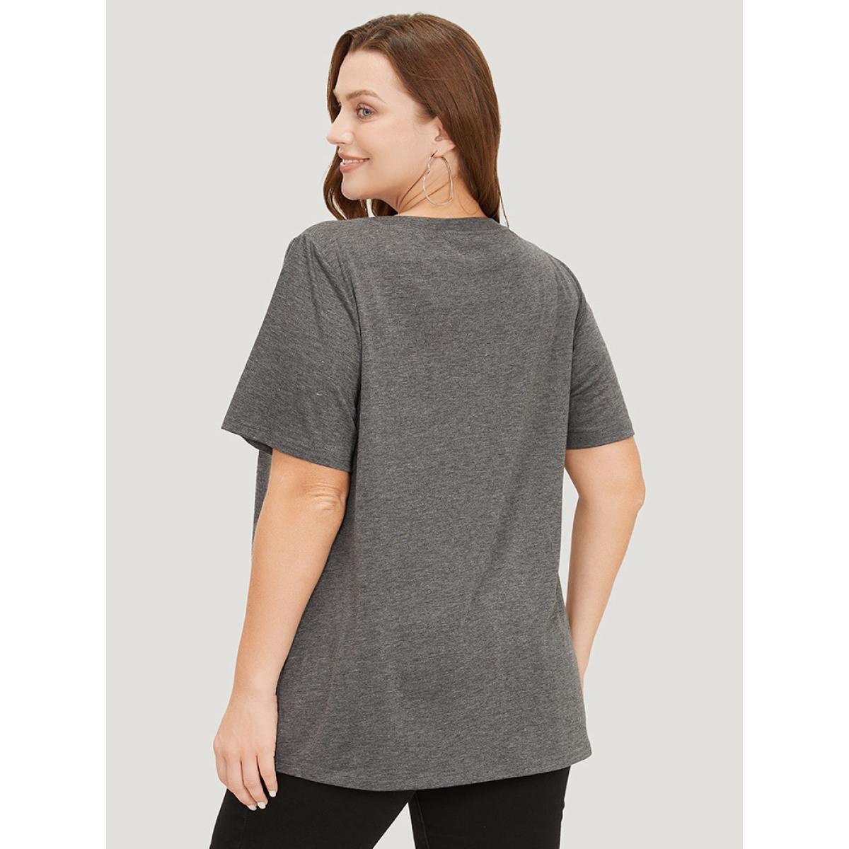 Plus Size Butterfly & Moon Print Heather Graphic T-shirt DimGray Women Casual Heather Star and moon Dailywear T-shirts BloomChic 14-16/1X Product Image