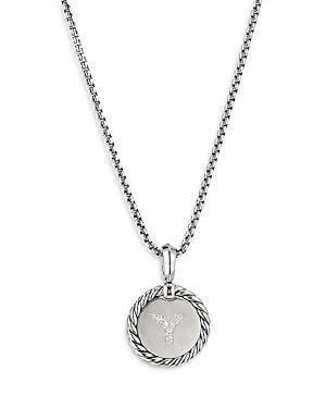 David Yurman Sterling Silver Cable Collectibles Initial Charm Necklace with Diamonds, 18 Product Image