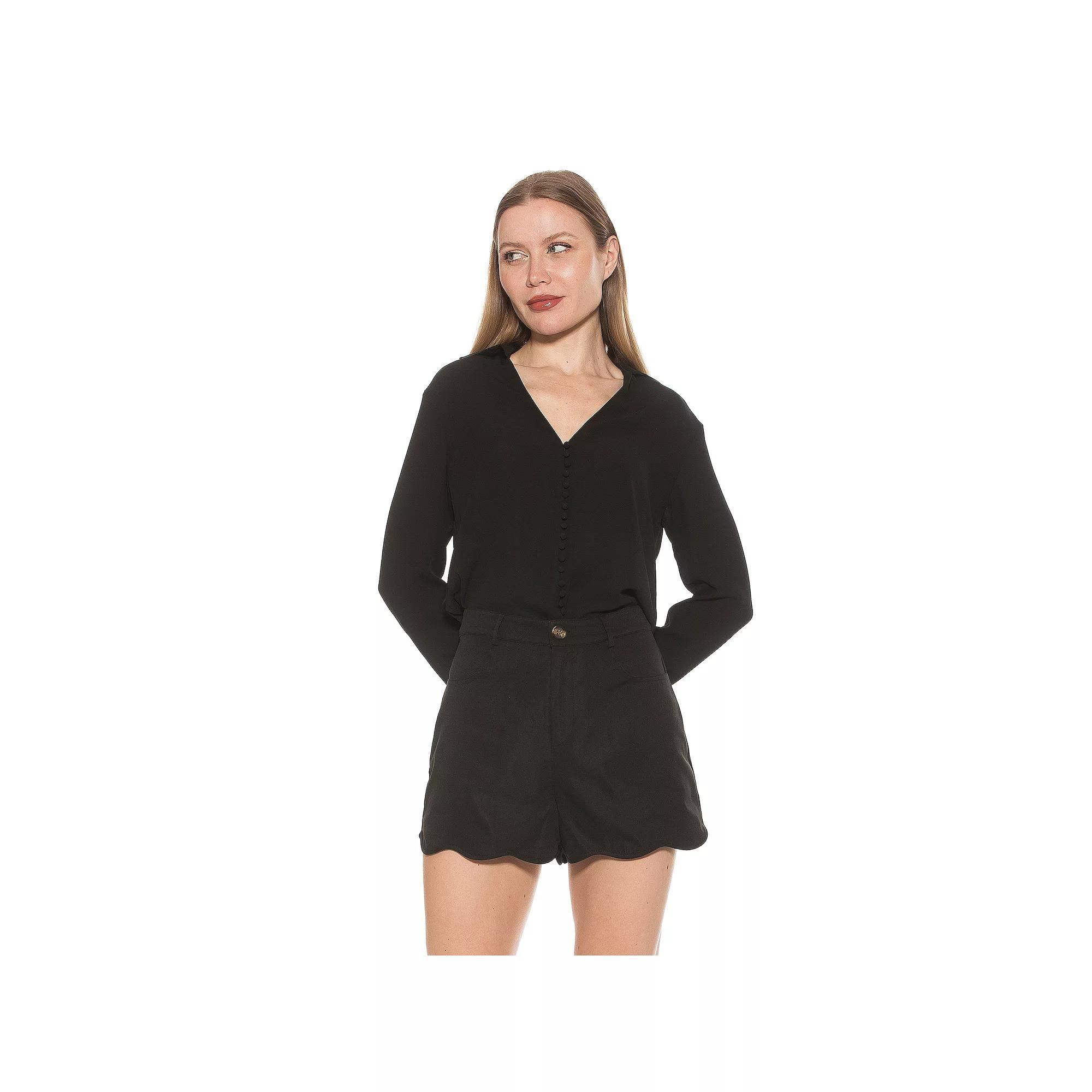 Women's ALEXIA ADMOR Lori Long Sleeve V-Neck Shirt, Size: Large, Ivory Product Image