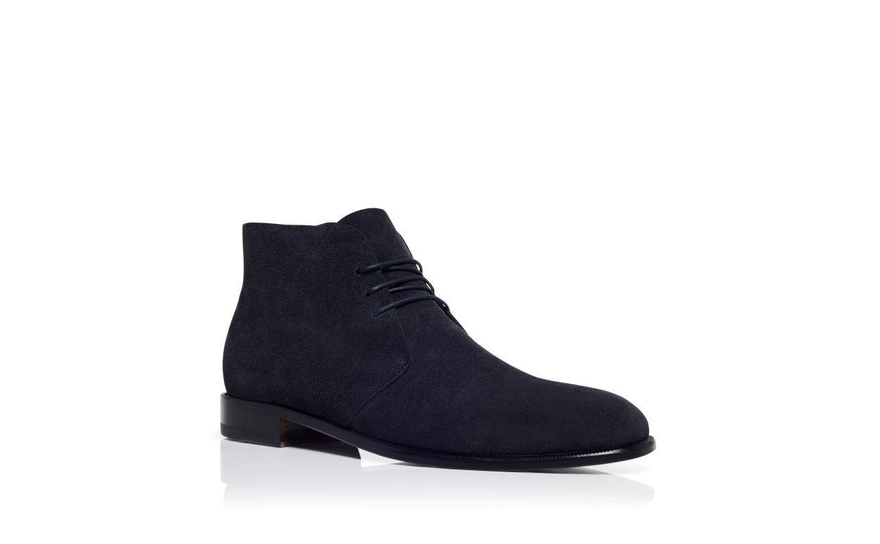 BERWICK Navy Blue Suede Lace-Up Ankle Boots Product Image