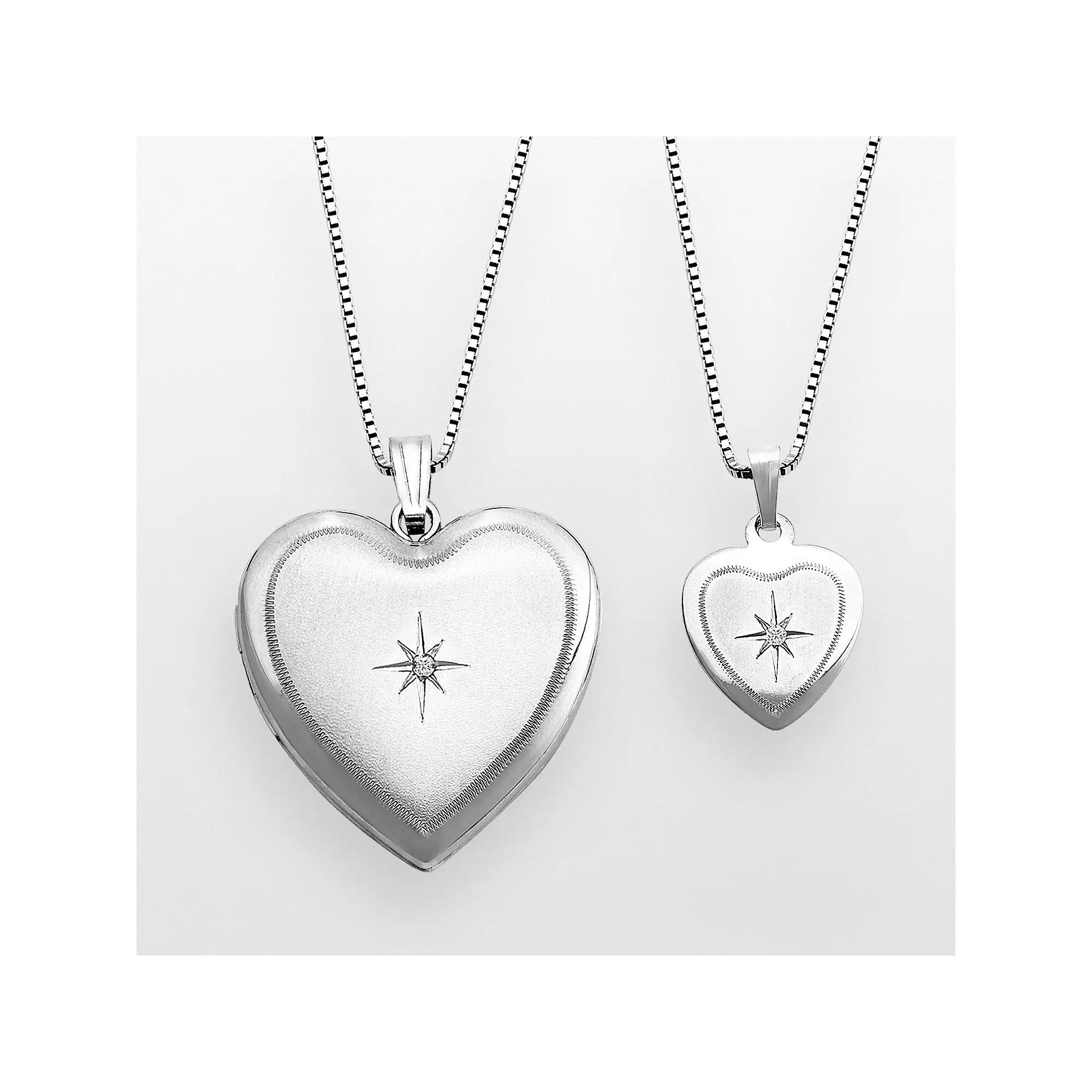 Sterling Silver Diamond Accent Heart Locket & Pendant Set, Women's, Multicolor Product Image