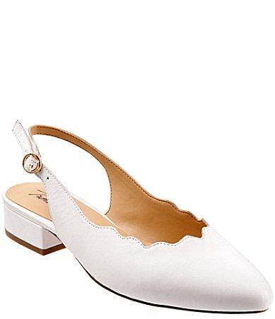 Trotters Joselyn Scalloped Leather Block Heel Slingback Pumps Product Image
