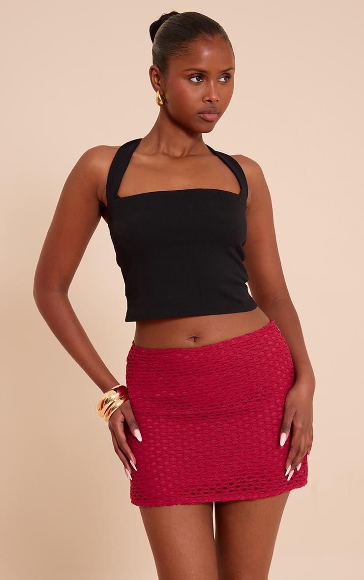 Deep Red Crochet Look Mini Skirt Product Image