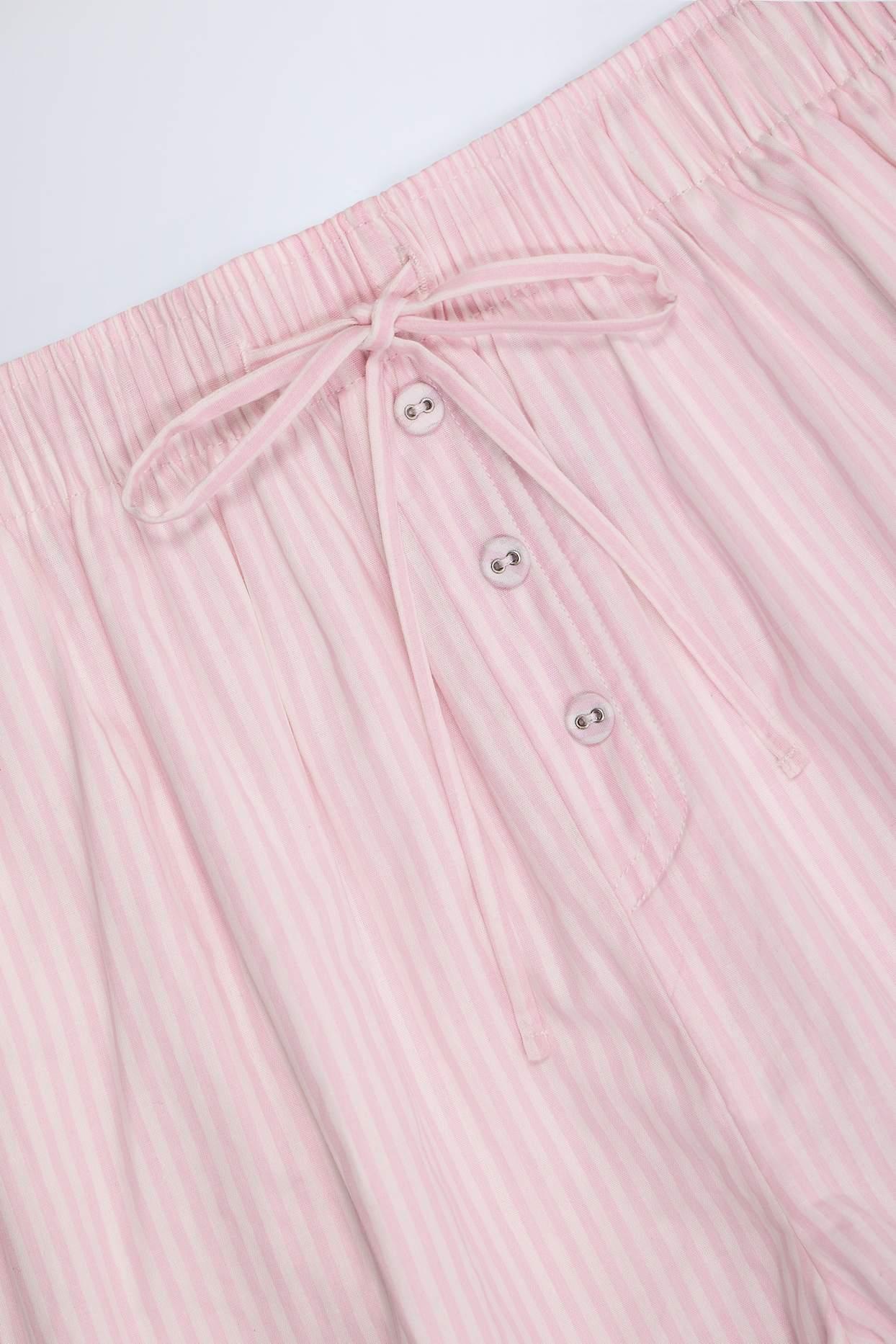 Tie-Front Cotton-Poplin Shorts in Pink & White Stripe Product Image