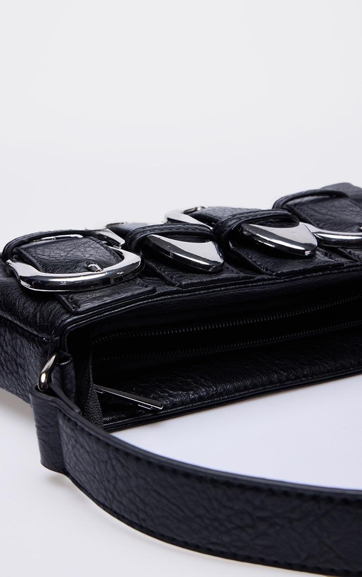 Black Distressed PU Buckle Baguette Shoulder Bag Product Image
