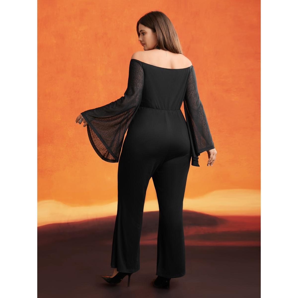 Plus Size Black Gothic Glam Off-Shoulder Waist-Cinching Jumpsuit Women Cocktail Extra Long Sleeve One-shoulder neck Party Loose Jumpsuits BloomChic 28/5X Product Image
