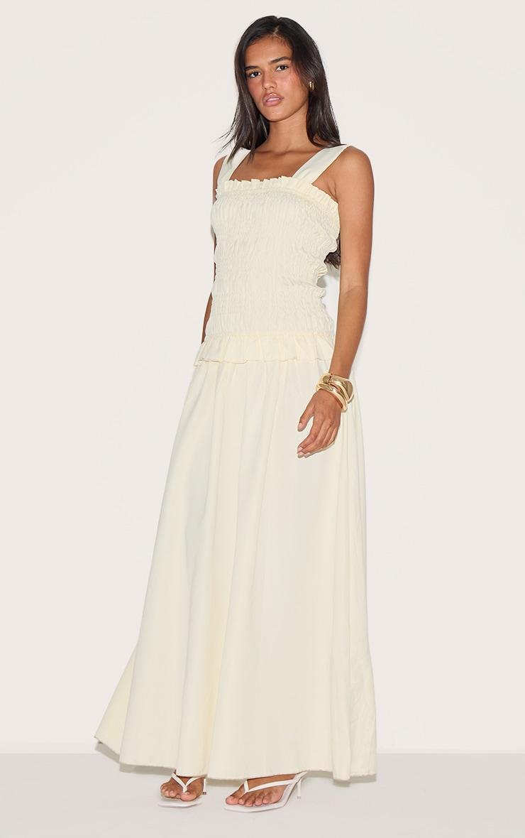 Butter Yellow Shirred Frill Detail Maxi Dress Product Image
