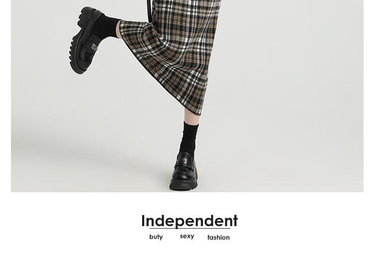 High Rise Plaid Midi Pencil Skirt Product Image