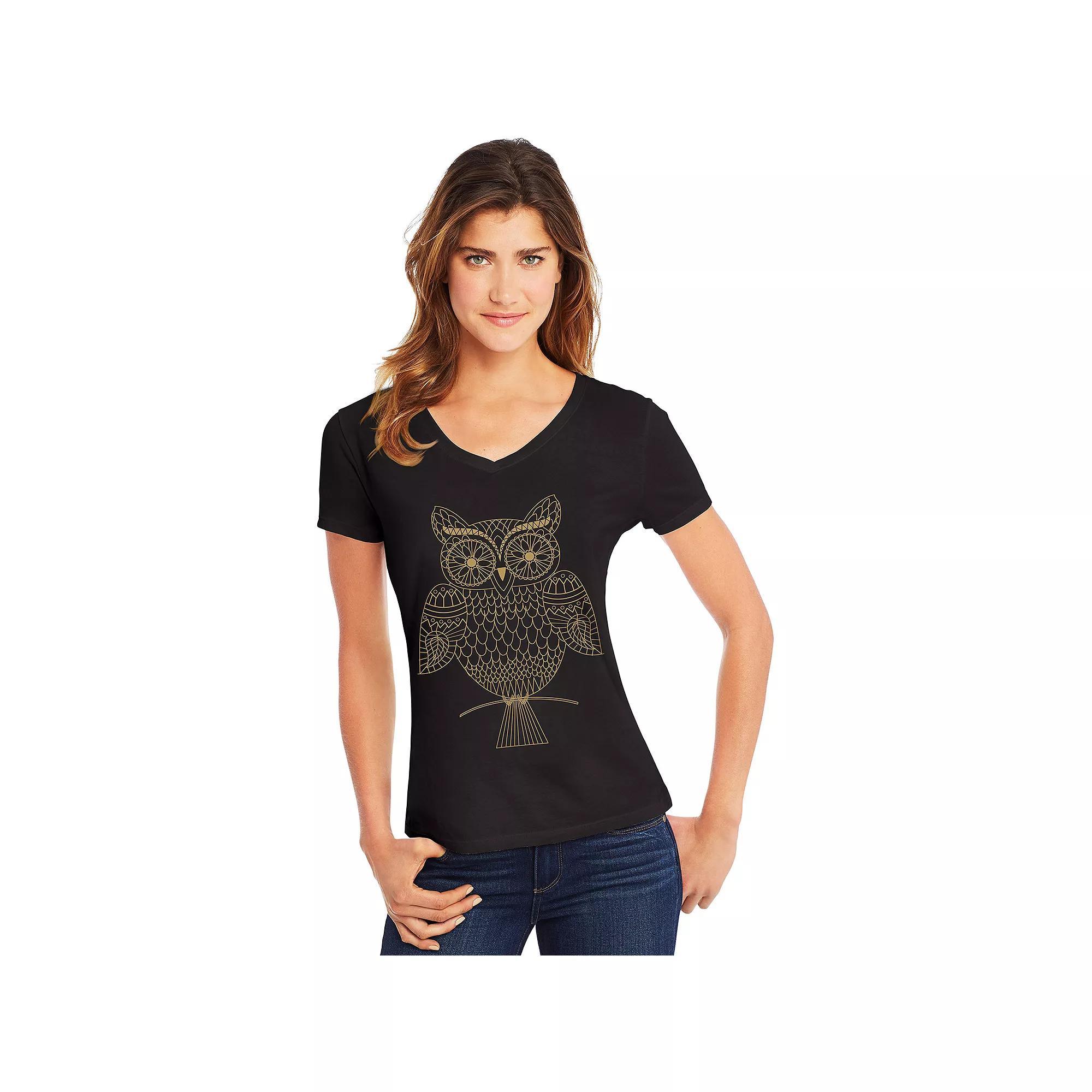 Women's Hanes® Graphic Tee, Size: Medium, Whoot Whoot Black Product Image