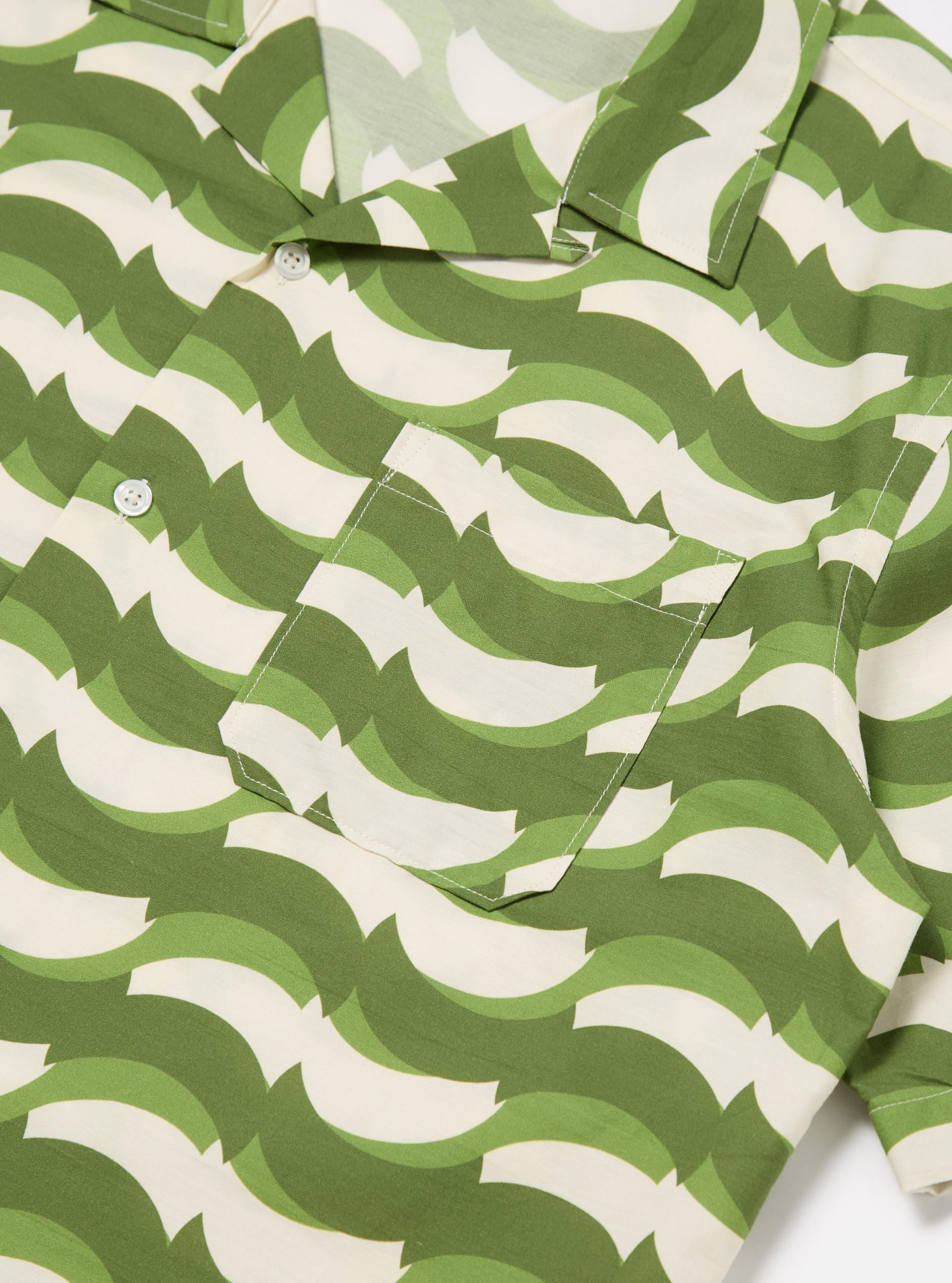 Green Geo Wave Print Cotton Road Shirt Product Image