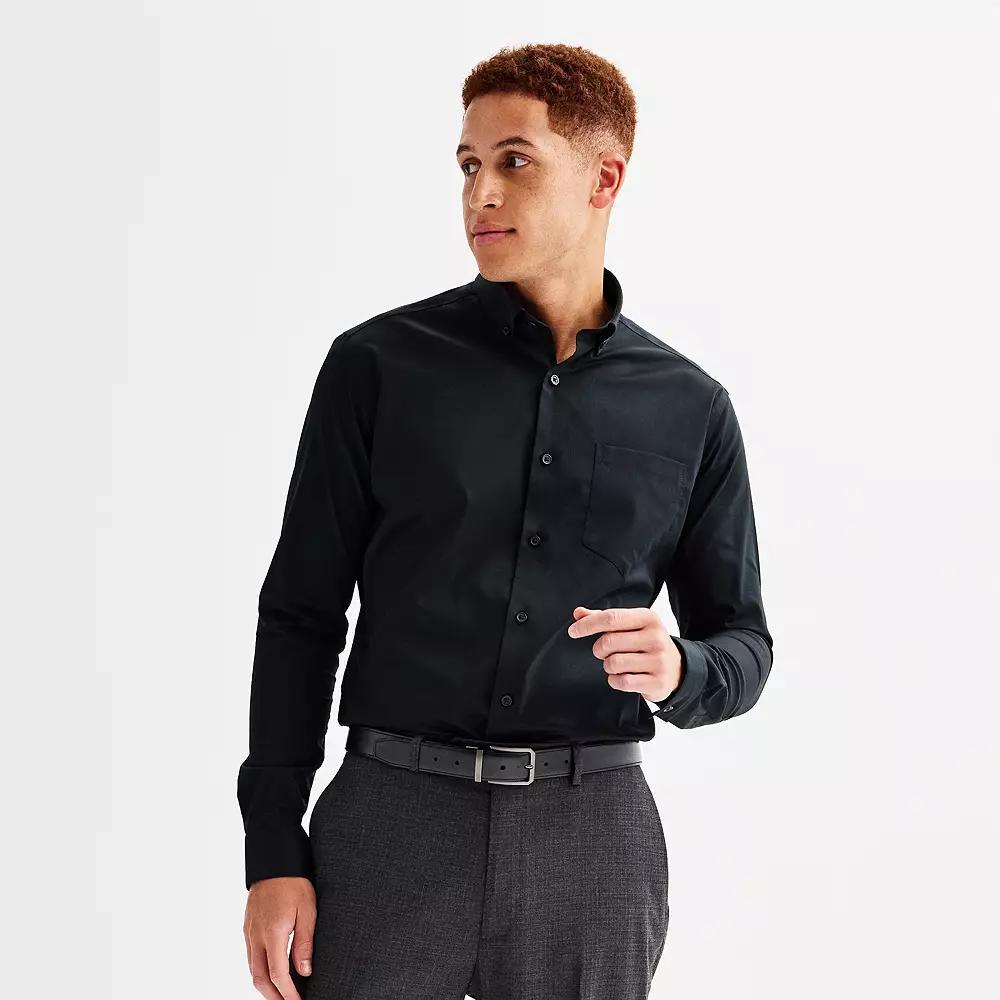 Men's Apt. 9® Wrinkle Free Regular-Fit Button Down Collar Dress Shirt, Size: Large-36/37, Black Luxe Product Image