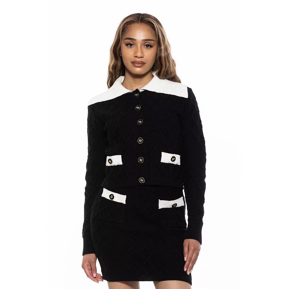 Women's ALEXIA ADMOR Alina Wide Contrast Collared Knit Cardigan, Size: Medium, Burgandy Product Image