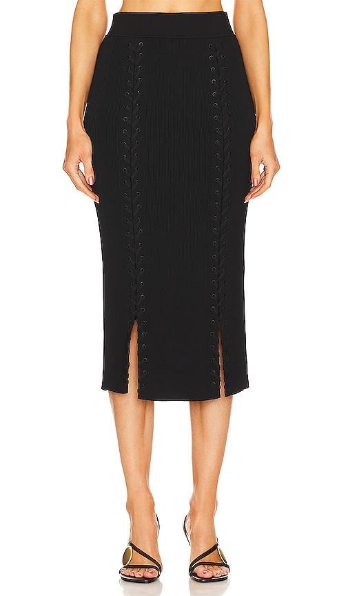 Helix Lace-Up Rib-Knit Midi Skirt Product Image