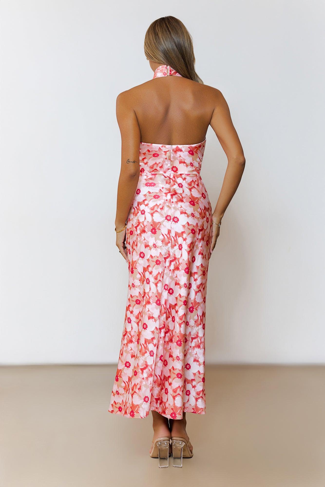 Sun Poem Halter Maxi Dress Coral Product Image