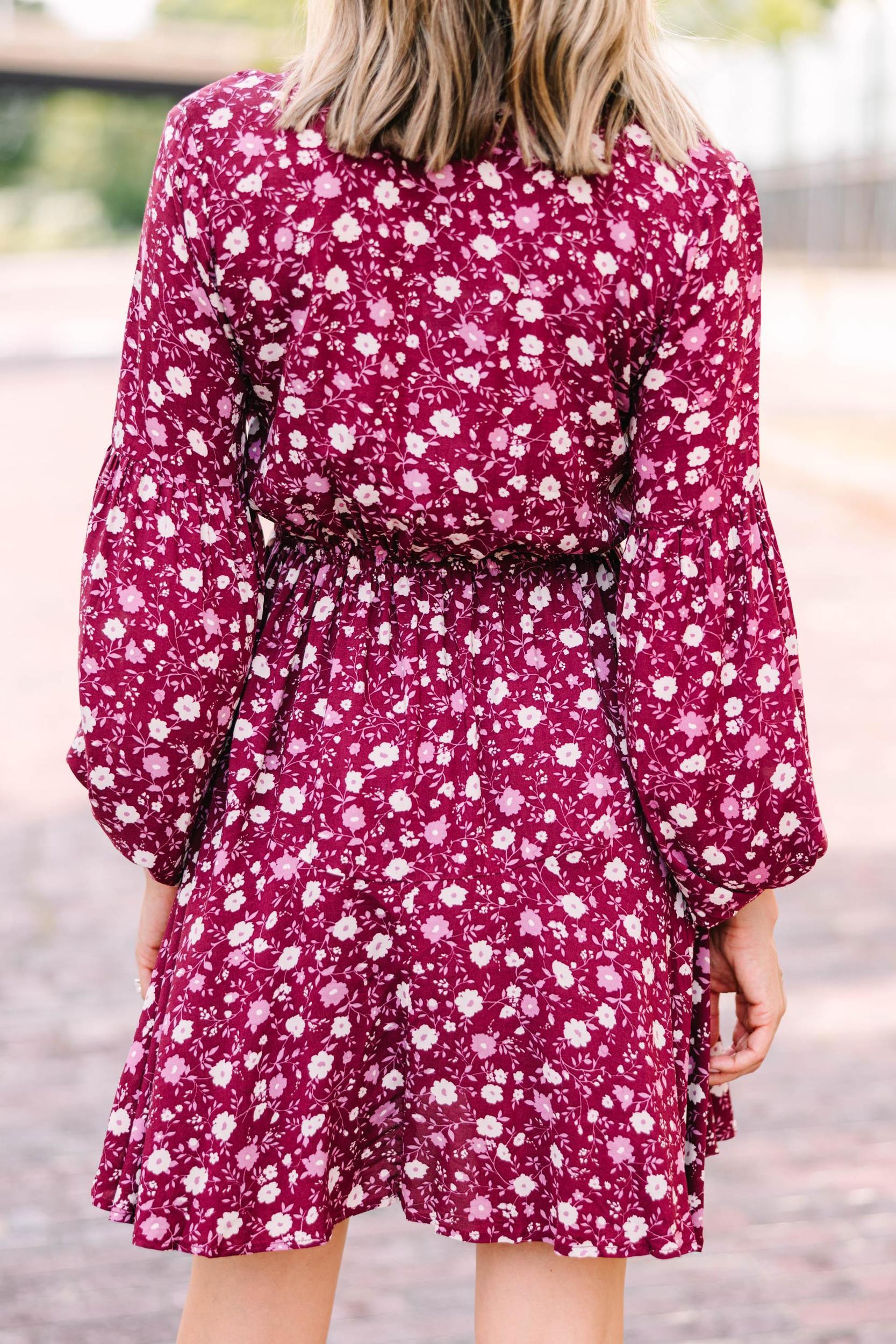 Out For The Day Burgundy Red Floral Dress Female Product Image