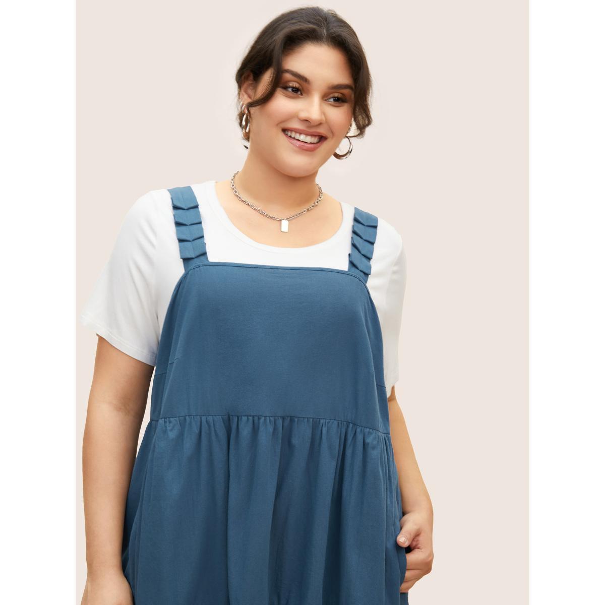 Plus Size Solid Pleated Ruffle Layered Hem Midi Dress Mediumblue Women Casual Gathered Square Neck Sleeveless Curvy BloomChic 18-20/2X Product Image
