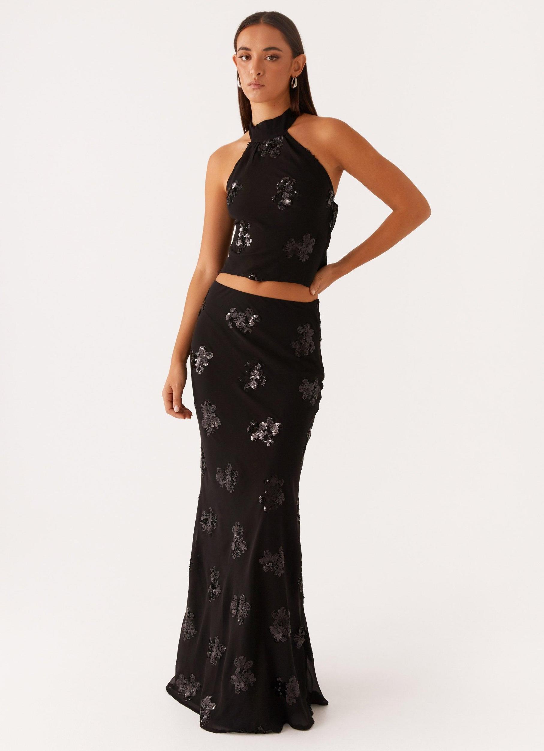 Cillian Sequin Halter Top - Black Girls Product Image
