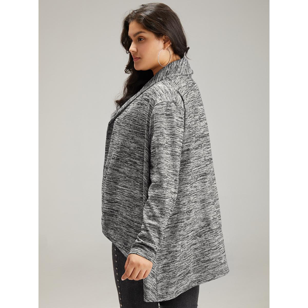 Plus Size Supersoft Essentials Solid Heather Asymmetrical Hem Kimono Women Gray Casual Texture Dailywear Kimonos BloomChic 10/M Product Image