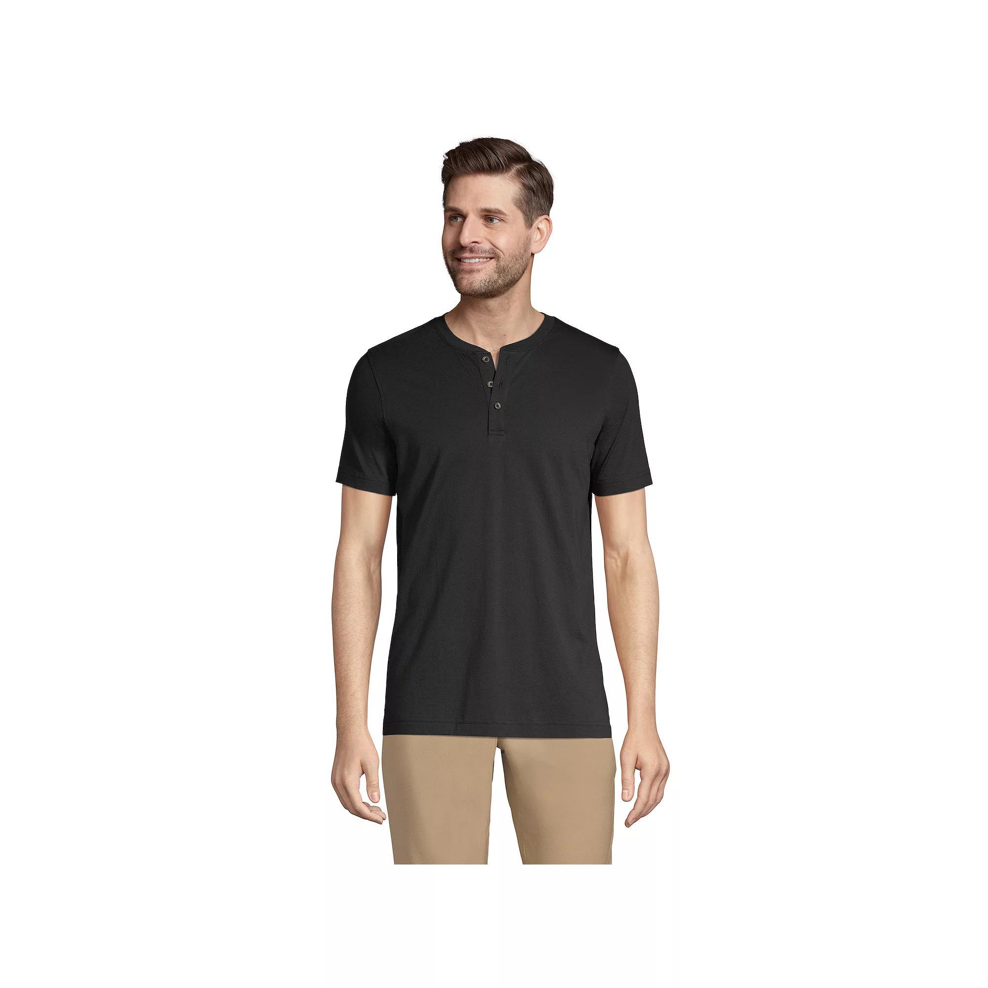 Big & Tall Lands' End Short Sleeve Supima Jersey Henley, Men's, Size: XL Tall, Black Product Image