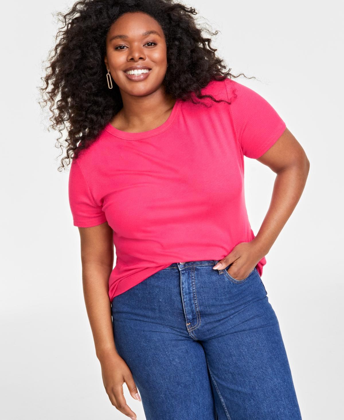 On 34th Womens Ribbed T-Shirt, Xxs-4X, Created for Macys - White Product Image