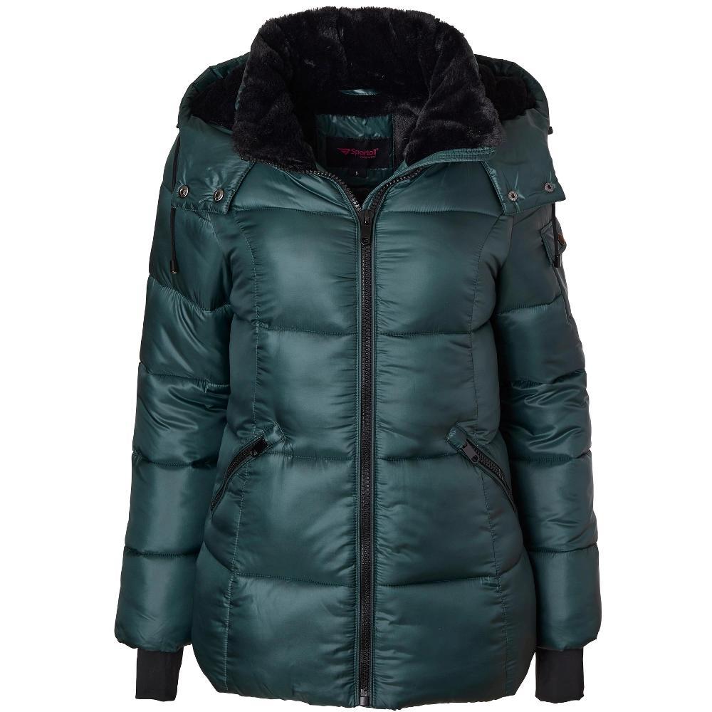 Sportoli Womens Winter Coat Hooded Plush Lined Quilted Warm Zip Up Puffer Jacket - Hunter Green (X-Large) Product Image