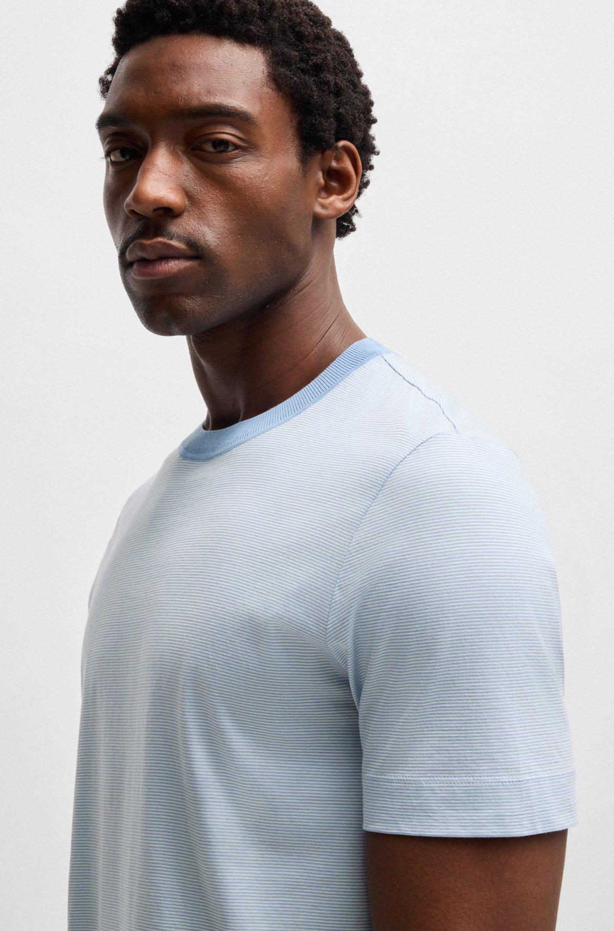 Cotton-silk T-shirt with fineline stripes Product Image