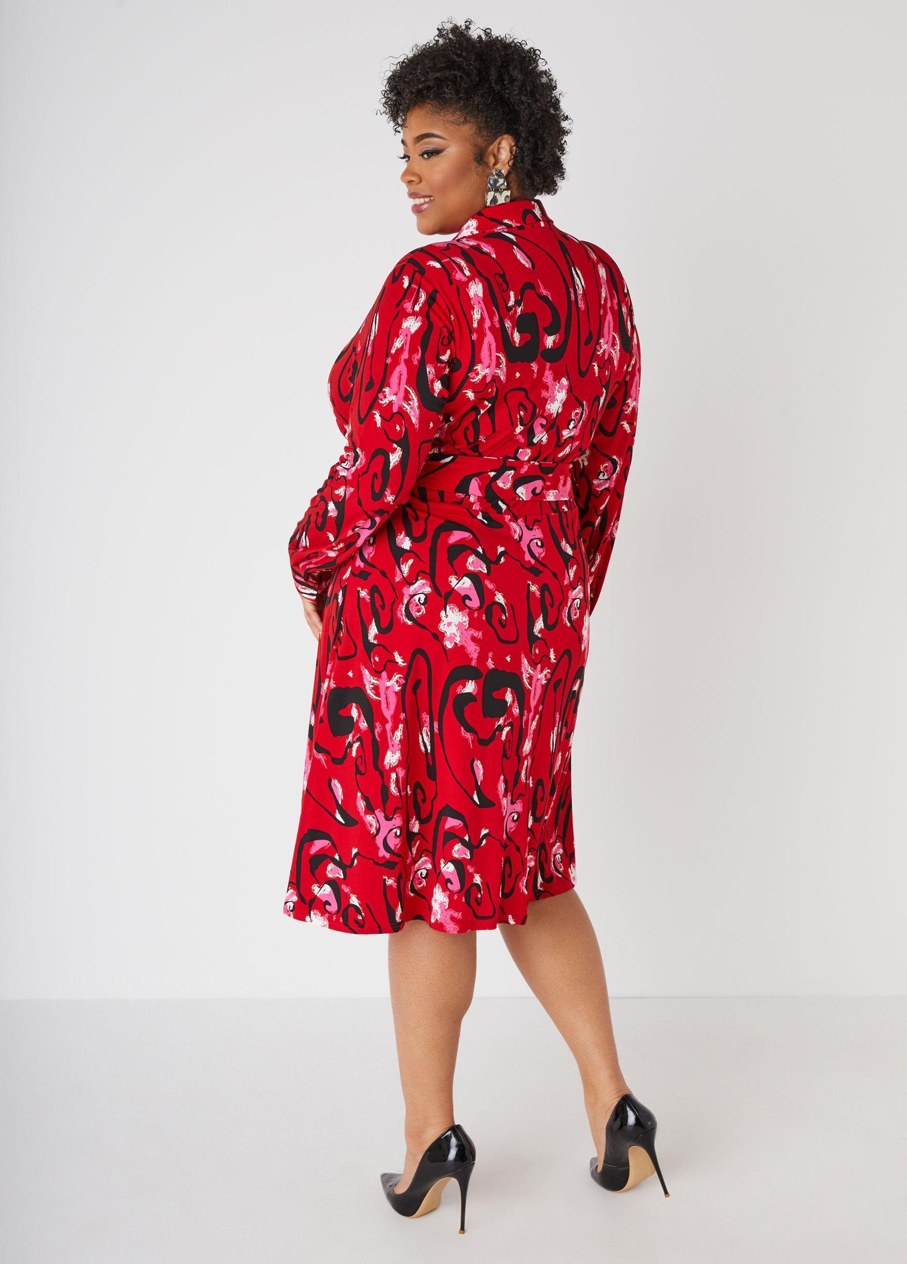 Plus Size Belted Abstract Print Shirtdress Ashley Stewart Product Image