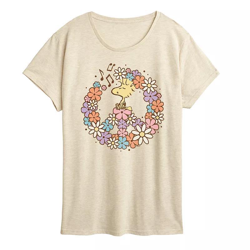 Womens Peanuts Woodstock Floral Peace Sign Graphic Tee Product Image