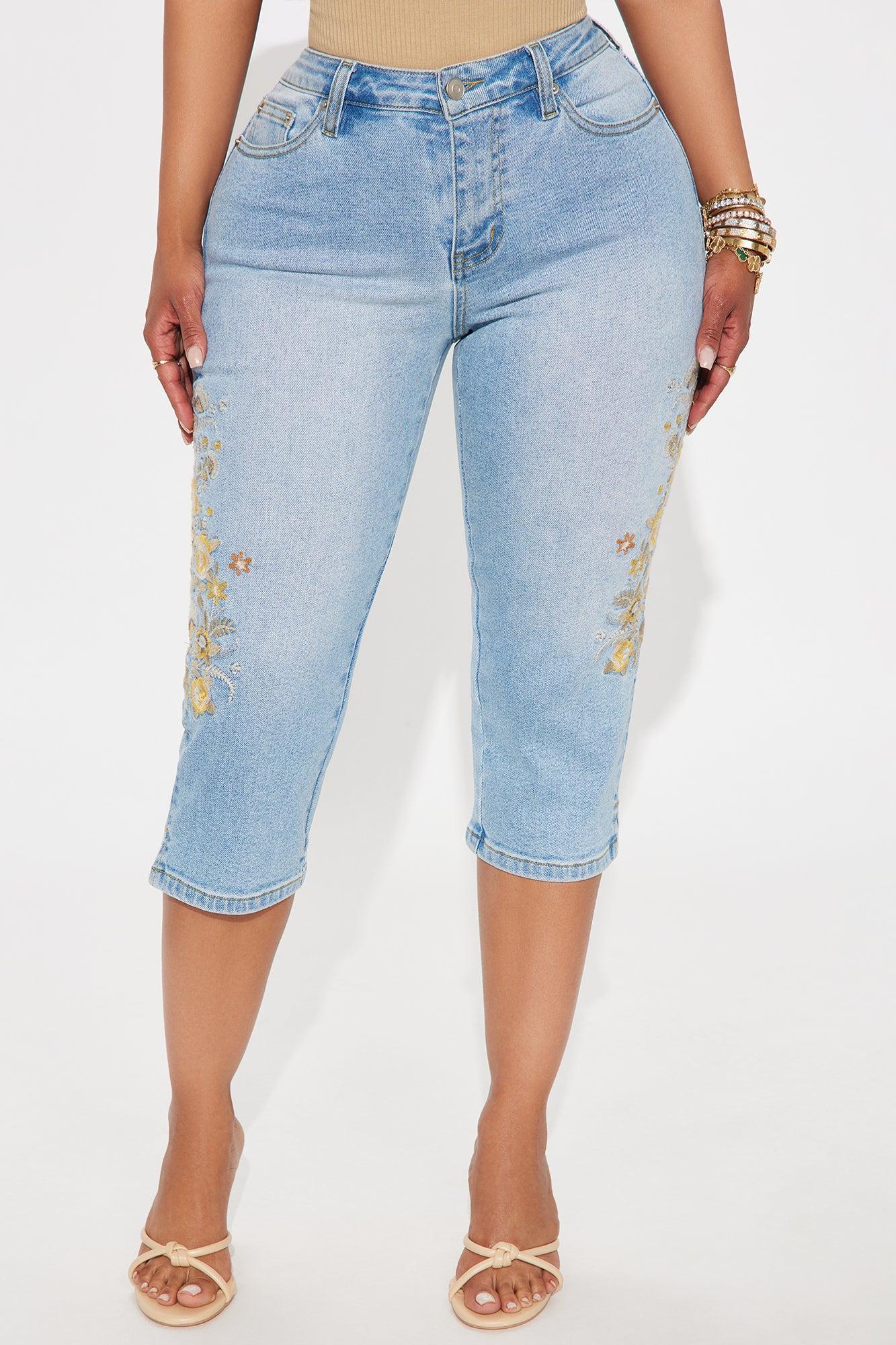 Midsummer Embroidered Capri Skinny Jeans - Light Blue Wash Product Image