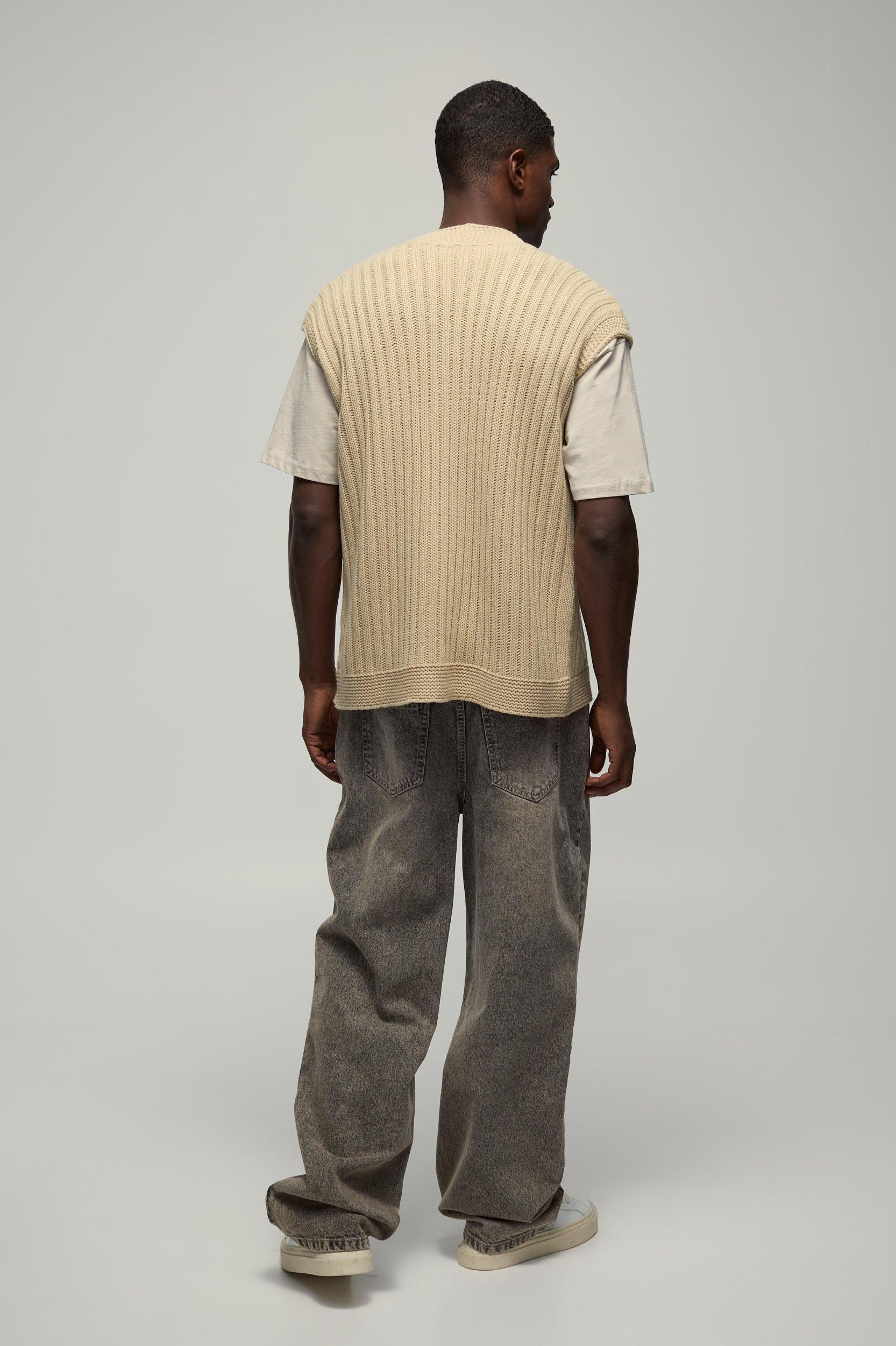 Oversized V Neck Knitted Undershirt | boohooMAN USA Product Image