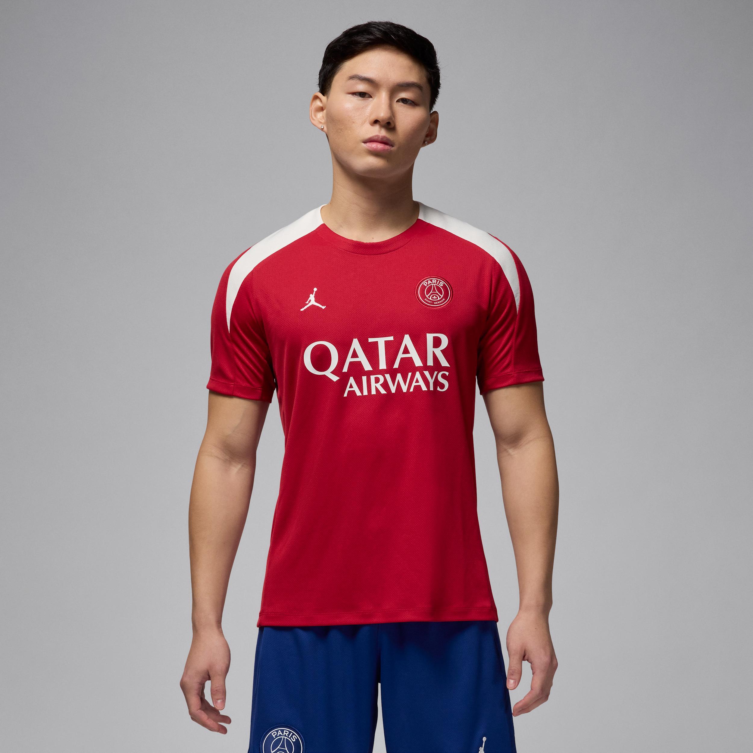 Nike Mens Paris Saint-Germain Strike Fourth Jordan Dri-FIT Soccer Knit Short-Sleeve Top Product Image