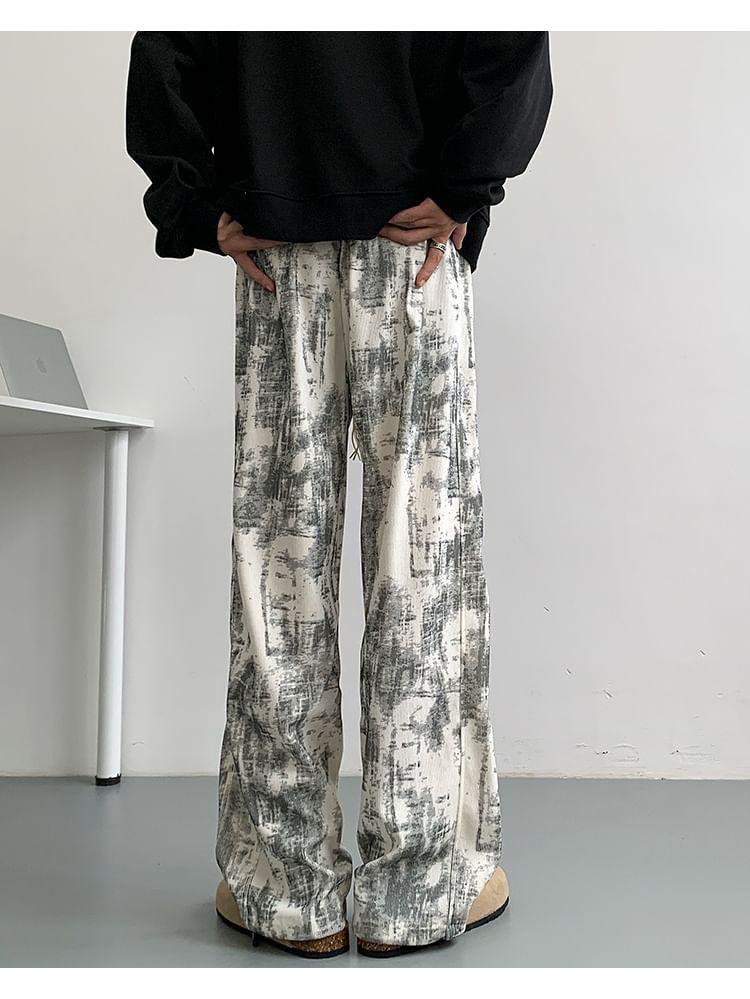 High Rise Tie-Dyed Wide Leg Pants Product Image