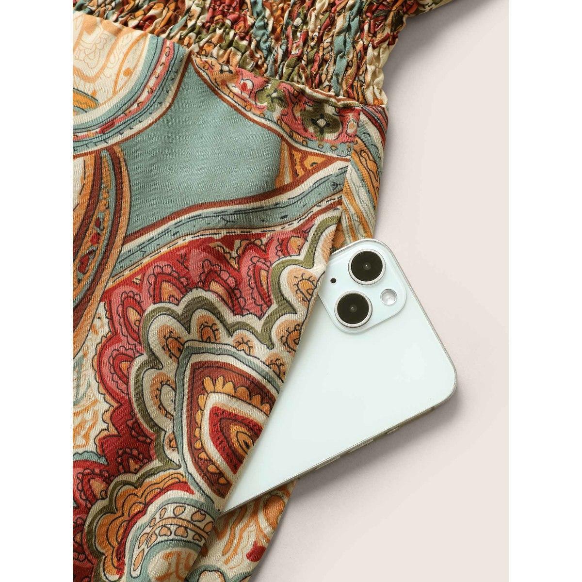 Plus Size Emerald Paisley Print Halter Shirred Elastic Waist Jumpsuit Women Resort Sleeveless Halter neck Vacation Loose Jumpsuits BloomChic 26/4X Product Image