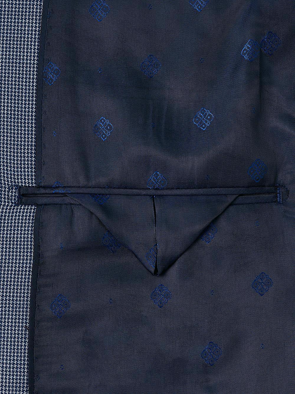 Wool Micro Check Single Breasted Peak Lapel Suit Jacket - Cobalt Product Image