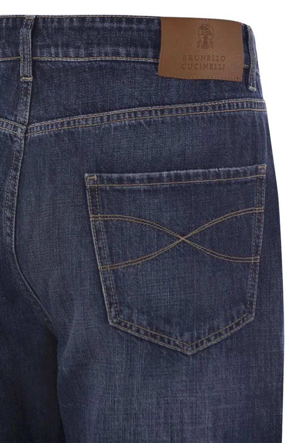 BRUNELLO CUCINELLI Five-pocket Leisure Fit Trousers In Lightweight Denim In Navy Product Image