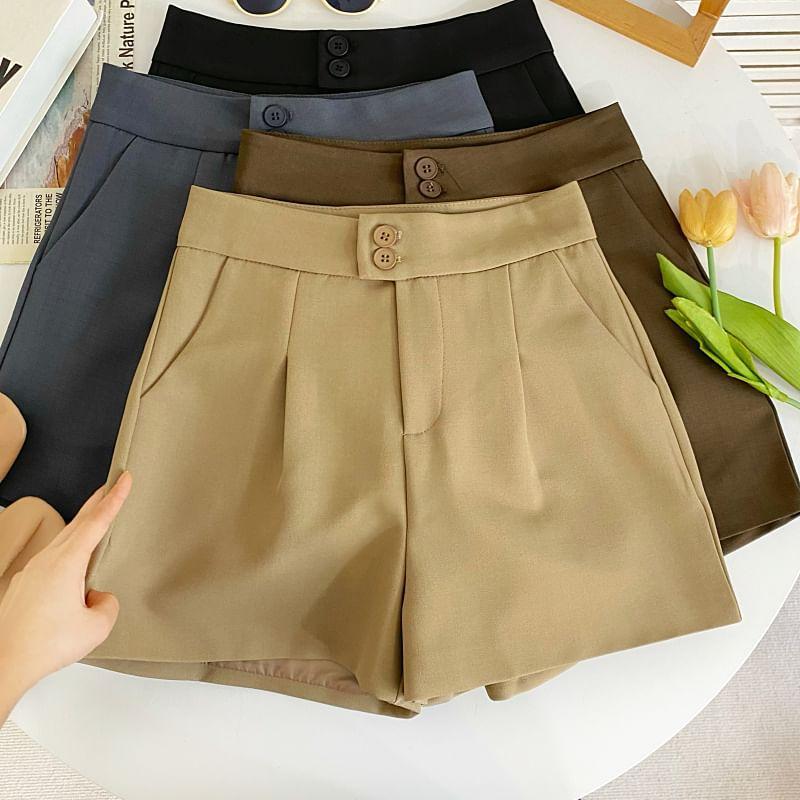 High Waist Plain Wide Leg Dress Shorts Product Image