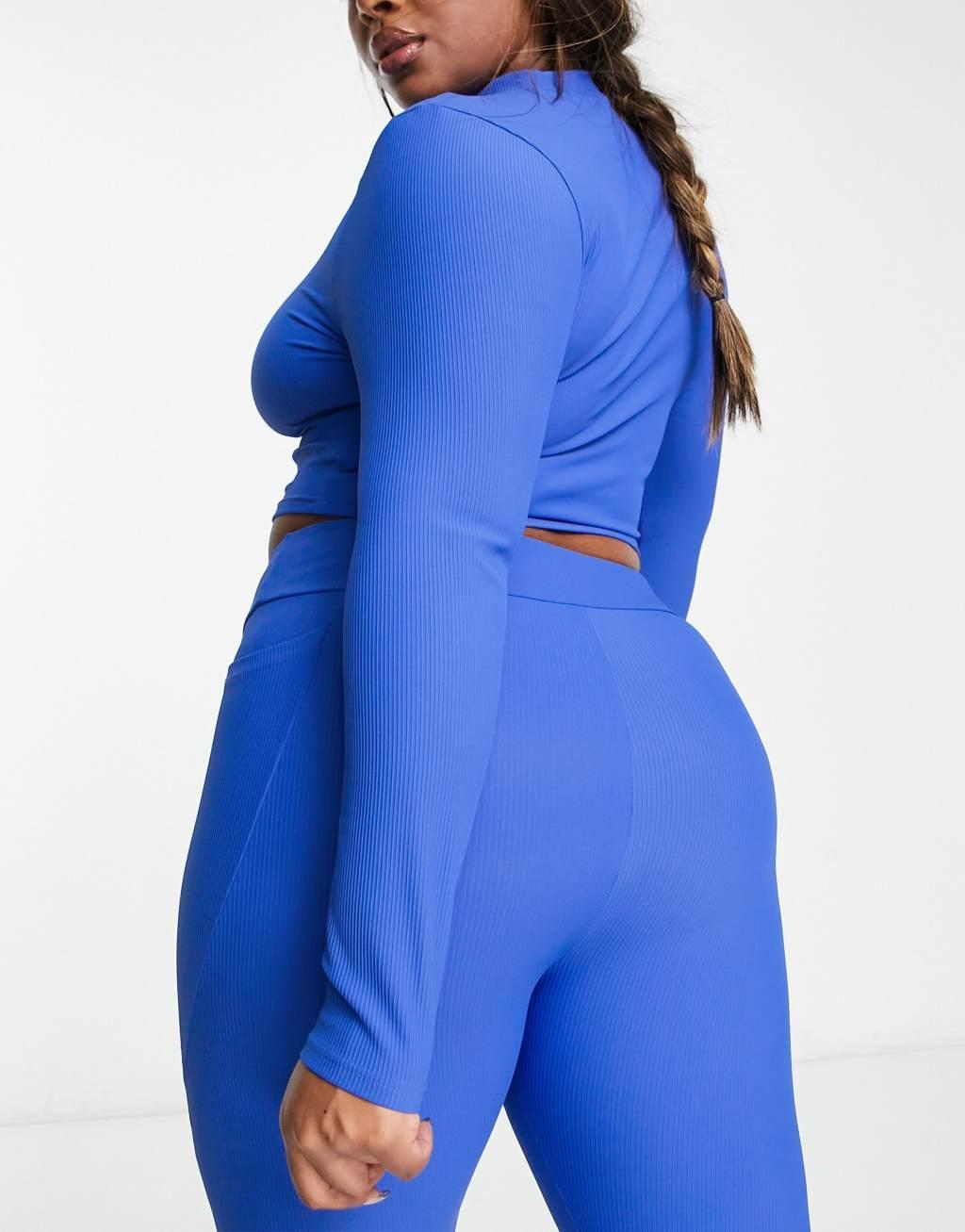 South Beach Plus ribbed 1/4 zip long sleeve top in colbalt blue Product Image
