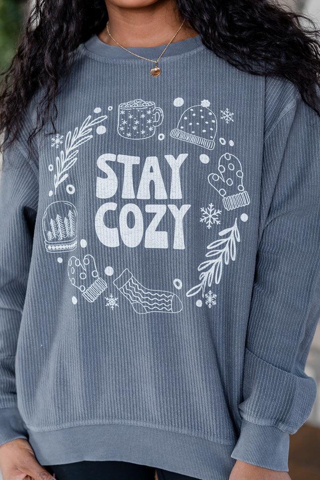 Stay Cozy Winter Charcoal Corded Graphic Sweatshirt SALE Product Image