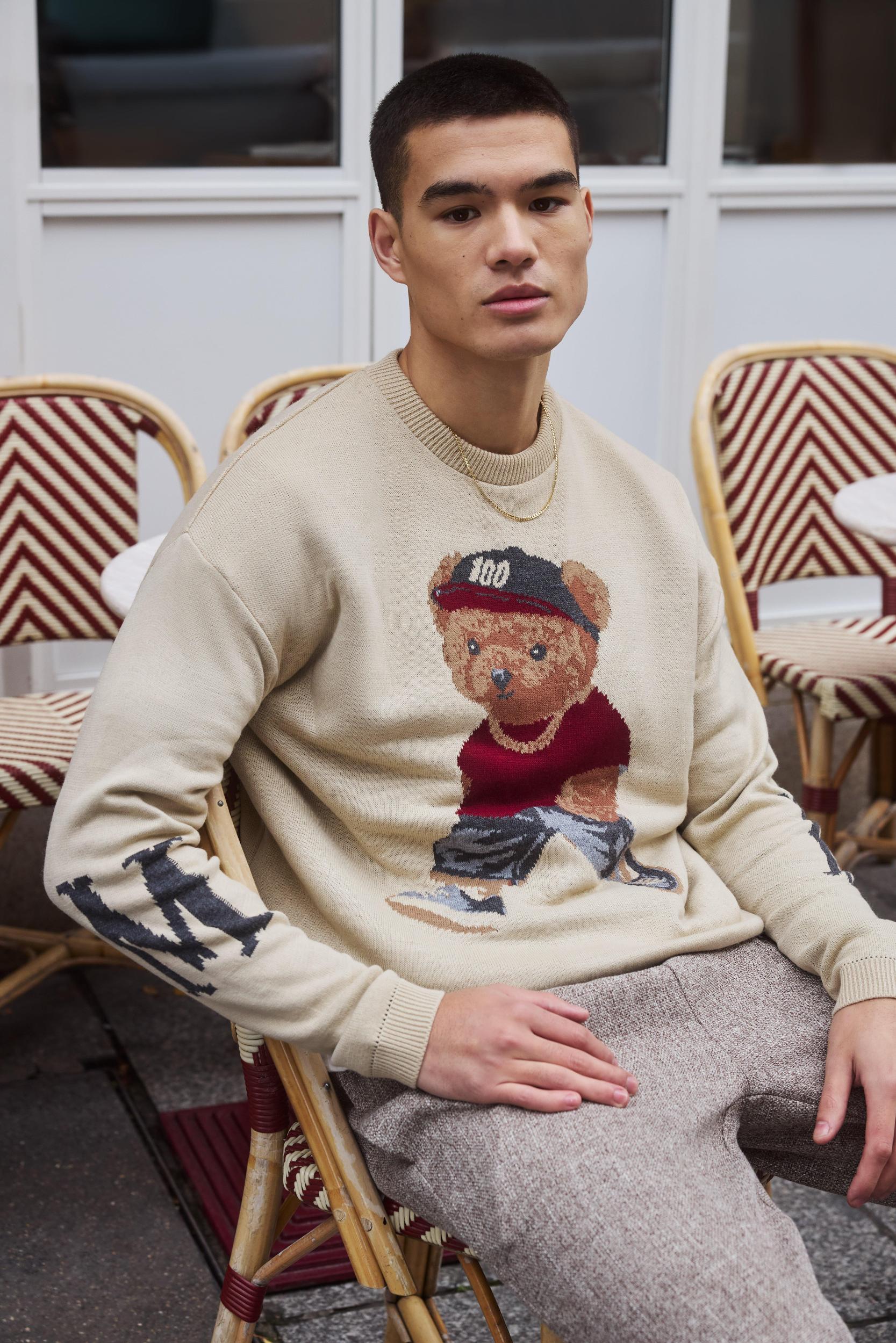 Oversized Boxy Teddy Knitted Sweater | boohooMAN USA Product Image