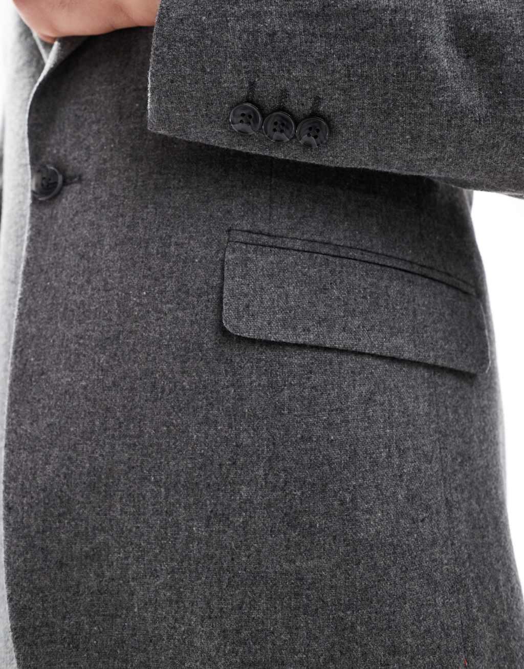 ASOS DESIGN regular flannel wool mix suit jacket in heathered charcoal Product Image