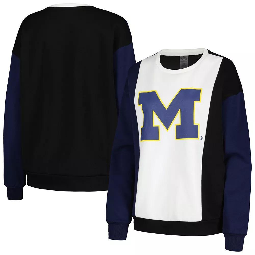 Women's Gameday Couture White/Black Michigan Wolverines Vertical Color-Block Pullover Sweatshirt, Size: XL Product Image