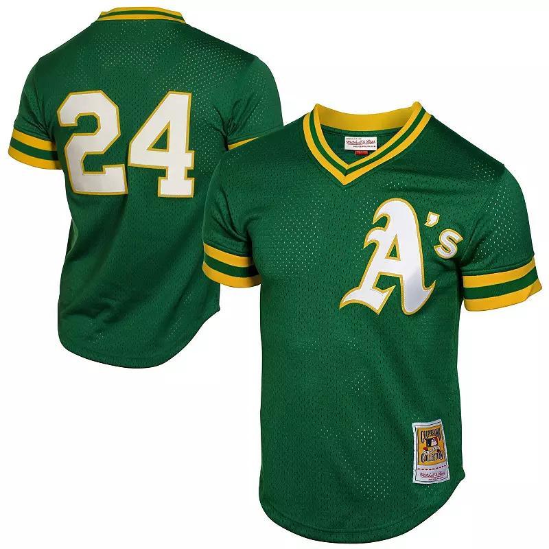 Men's Mitchell & Ness Rickey Henderson Green Oakland Athletics 1991 Cooperstown Mesh Batting Practice Jersey, Size: 2XL Product Image