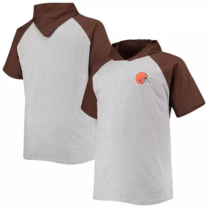 Men's Heathered Gray/Brown Cleveland Browns Big & Tall Raglan Short Sleeve Pullover Hoodie, Size: 2XLT, Grey Product Image