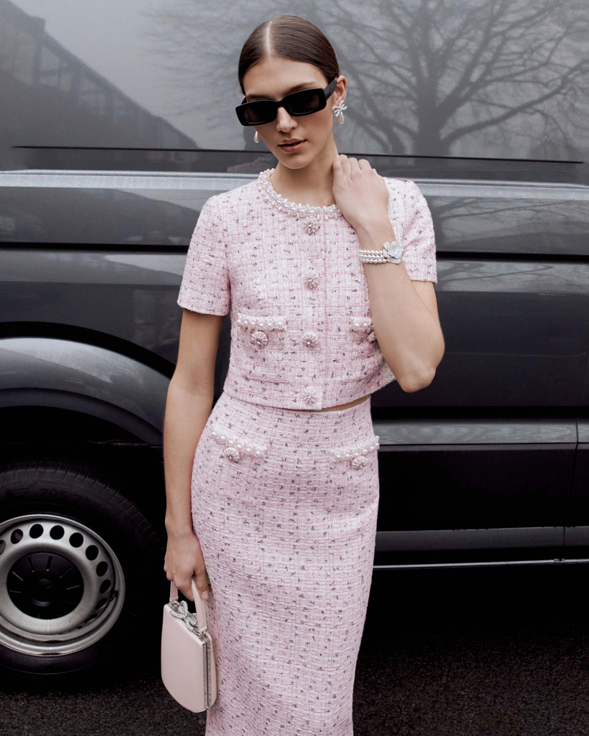 Pink Boucle Pearl Top Product Image