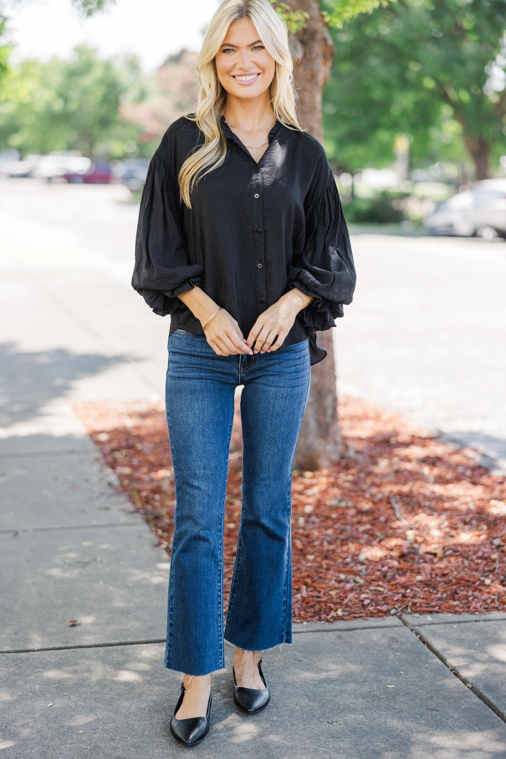 Somewhere New Black Ruffled Blouse Female Product Image