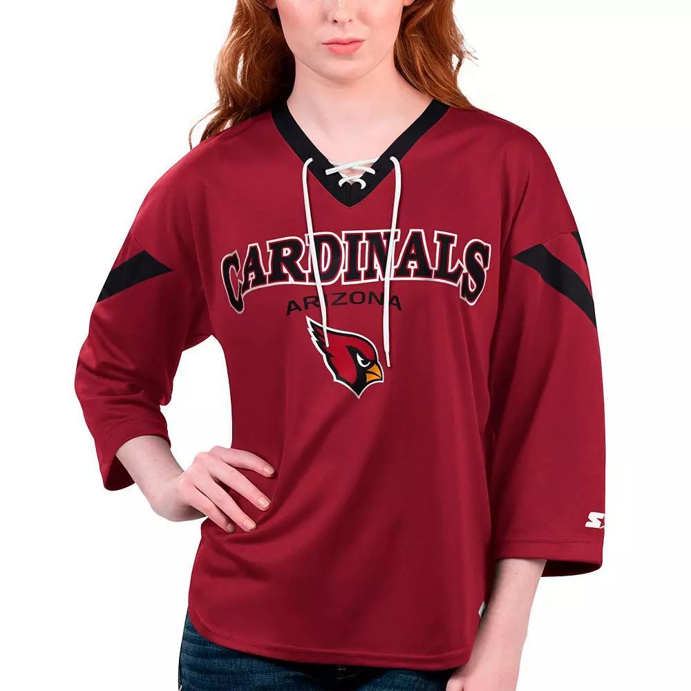 Women's Starter Cardinal Arizona Cardinals Rally Lace-Up 3/4 Sleeve T-Shirt, Size: XS, Red Product Image