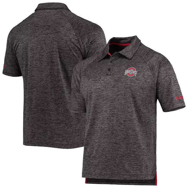 Men's Colosseum Heathered Black Ohio State Buckeyes Down Swing Raglan Polo, Size: Medium, Charco Product Image